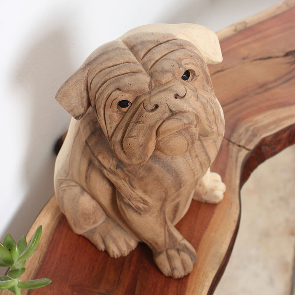 Wood Sculpture Bulldog Large